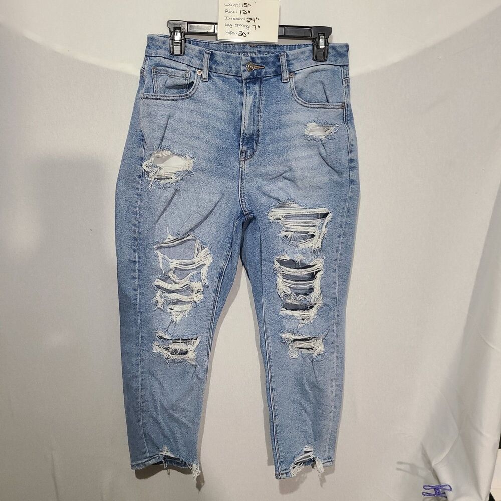 American Eagle Jeans Womens 8 Distressed Curvy Mom High Rise Light Wash